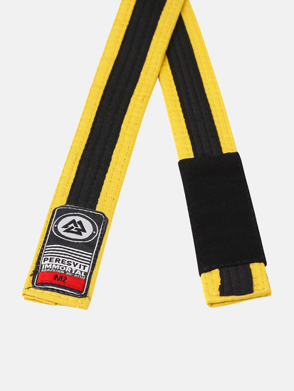 Kids BJJ Gi Belt Yellow Black Stripe, Photo № 2