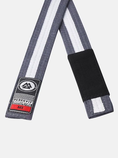 Kids BJJ Gi Belt Grey White Stripe, Photo № 2