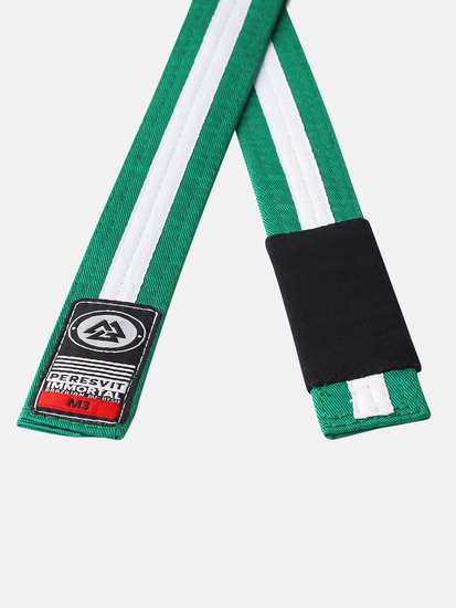 Kids BJJ Gi Belt Green White Stripe, Photo № 2