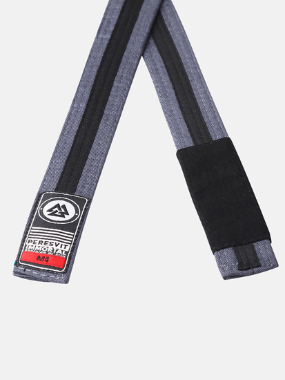 Kids BJJ Gi Belt Grey Black Stripe, Photo № 2
