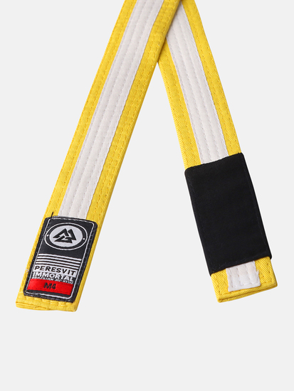 Kids BJJ Gi Belt Yellow White Stripe, Photo № 2